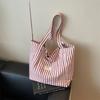 Large Capacity Striped Canvas Bag Summer New Versatile Commuter Shoulder Tote Bag Portable Shopping Bag