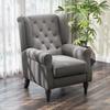 Retro Accent Chair, Snow Flannel Wingback Armchair with Wood Frame Button Tufted Design for Living Room Bedroom, Dark Grey