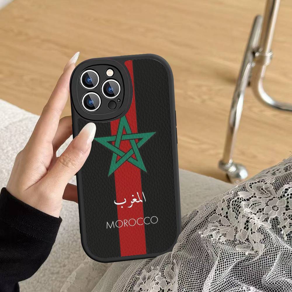 Morocco Map Flag For IPhone 16 15 14 13 12 11 Pro Max Plus Shockproof Leather Soft Phone Cover