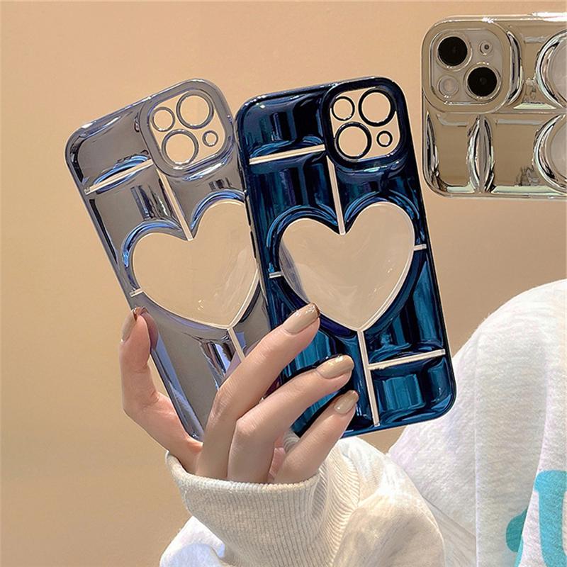 Роскошный чехол для телефона с покрытием Love Heart для iPhone 14 Plus 15 12 11 13 Pro Max, прозрачный полый чехол для дисплея, противоударная мягкая задняя крышка