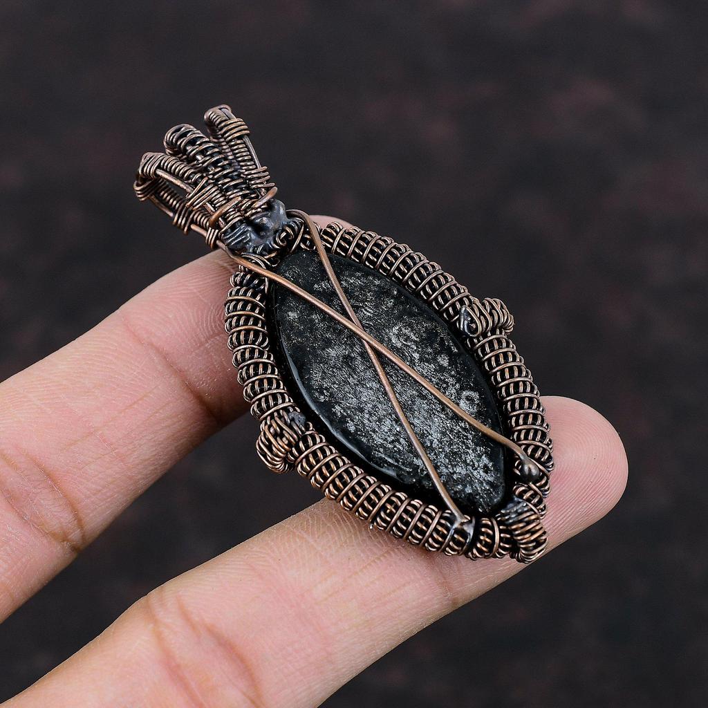 Подвеска с Глазом Фатимы черного цвета, обернутая медной проволокой, подвеска в уникальном стиле, обернутые проволокой драгоценные камни, медные украшения ручной работы для подарка