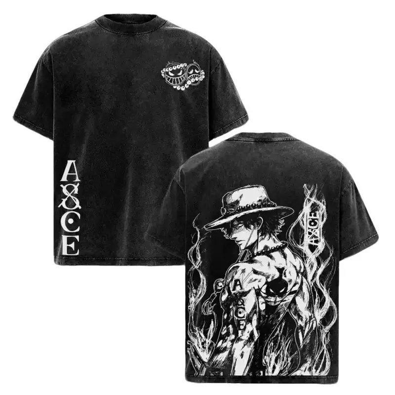 One Piece 2026 trendy hit Summer Graphic T Shirt Men Women Vintage Washed Summer Streetwear Oversized Casual Tops Y2k Clothes