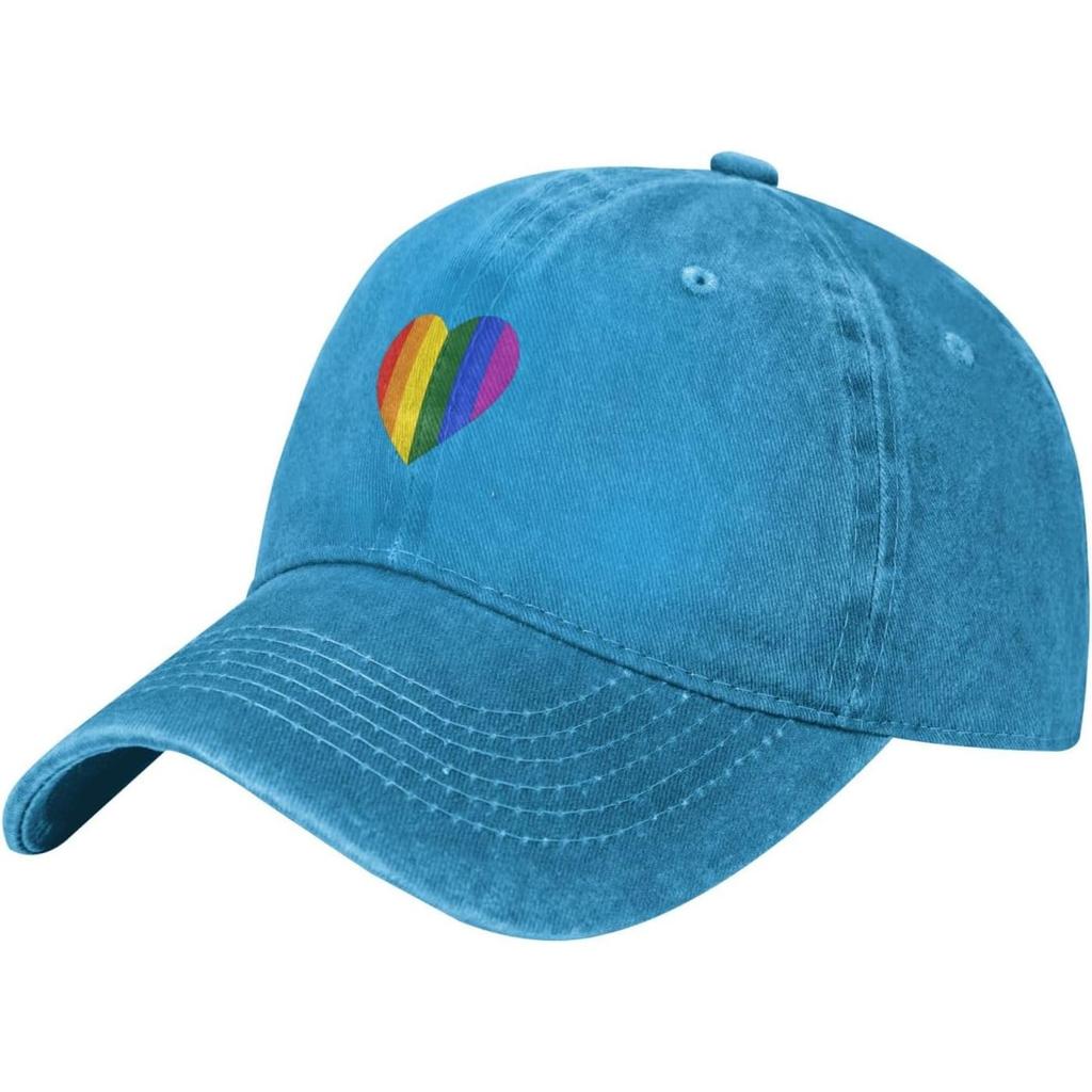 LGBT Rainbow Heart Baseball Cap Washed Cotton Dad Hat Adjustable Sun Protection Casual Cap