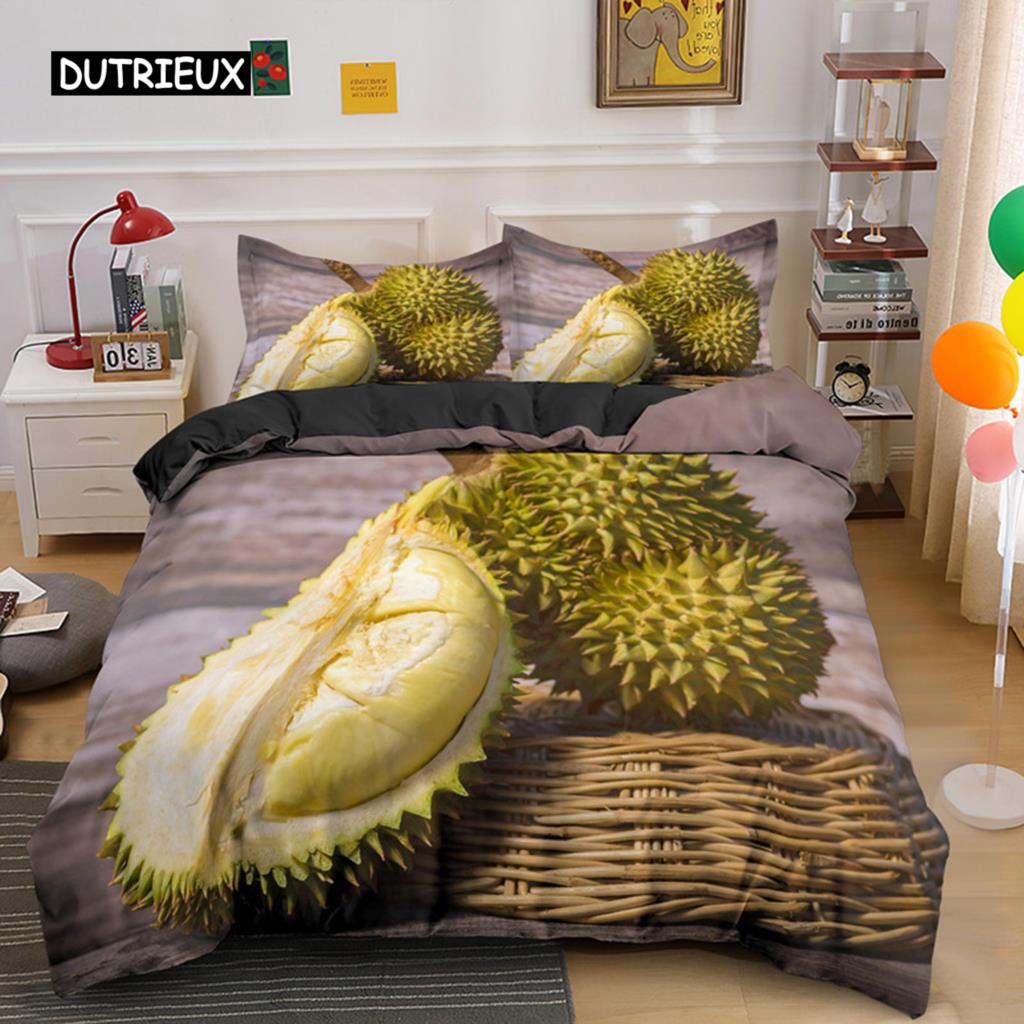 Тропические фрукты дуриан пододеяльник микрофибра комплект постельного белья 3D принт пододеяльник с наволочками король для подростков взрослый спальня декор