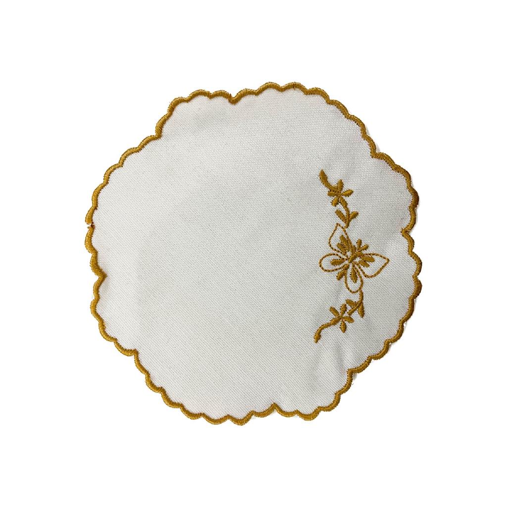 Набор из 6 маленьких льняных салфеток для сервировки кофе с вышивкой в виде бабочек