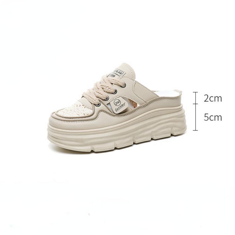 Fashion Breathable Women's Shoes 2025 Summer Women Sandals Hollow Thick Bottom Large Size 42 Leather Casual Shoes Fashion Women Slippers