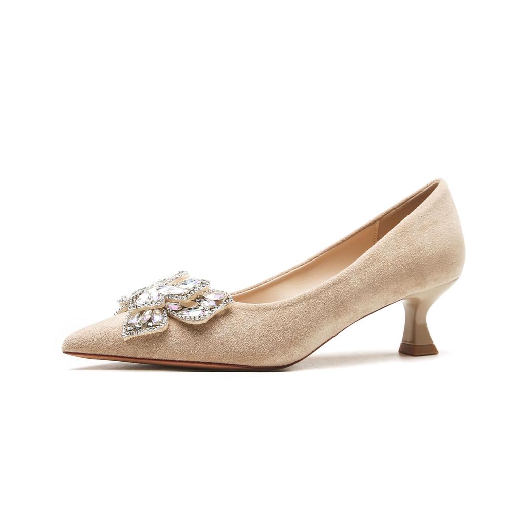 Замшевый бант со стразами на тонком каблуке с неглубоким носком женские туфли с острым носком женские туфли для банкета