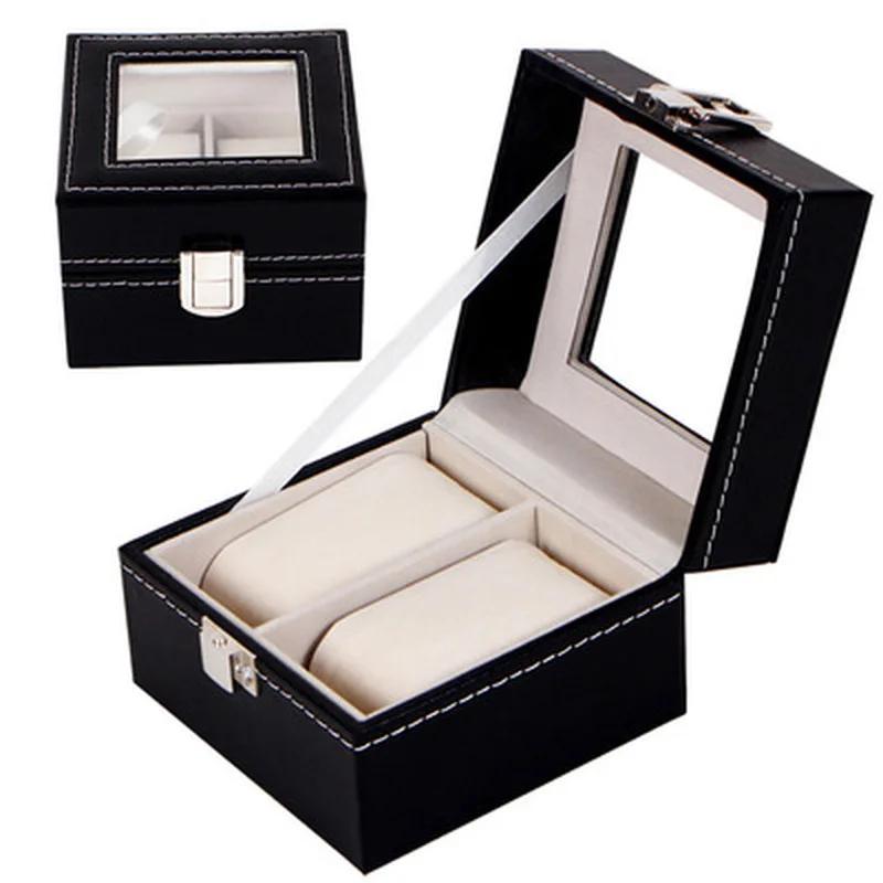 2/3/6/12 Grid PU Leather Watch Box Display Stand Black Storage Box Glass Jewelry Storage Box