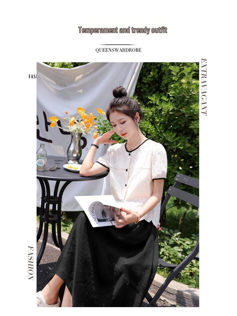 2025 Женский кружевной топ с коротким рукавом для похудения больших размеров - Новый французский стиль