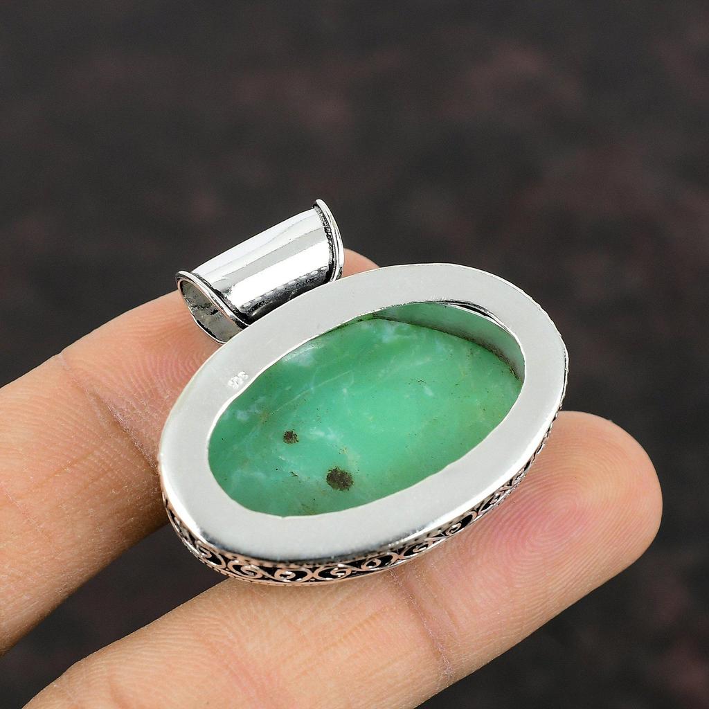 Кулон с хризопразом, подвеска из стерлингового серебра 925 пробы, ювелирные изделия ручной работы, винтажный кулон, ювелирные изделия из настоящего драгоценного камня, эффектный кулон, подарок на годовщину