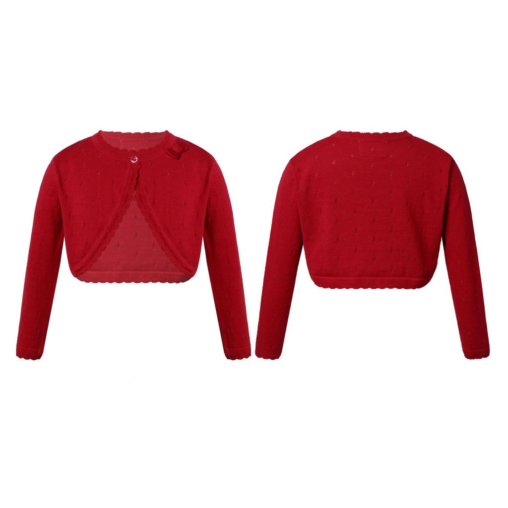 Kids Girls Long Sleeve Knit Bowknot Decor Cardigan Shrug Sweaters Party Dress Coat