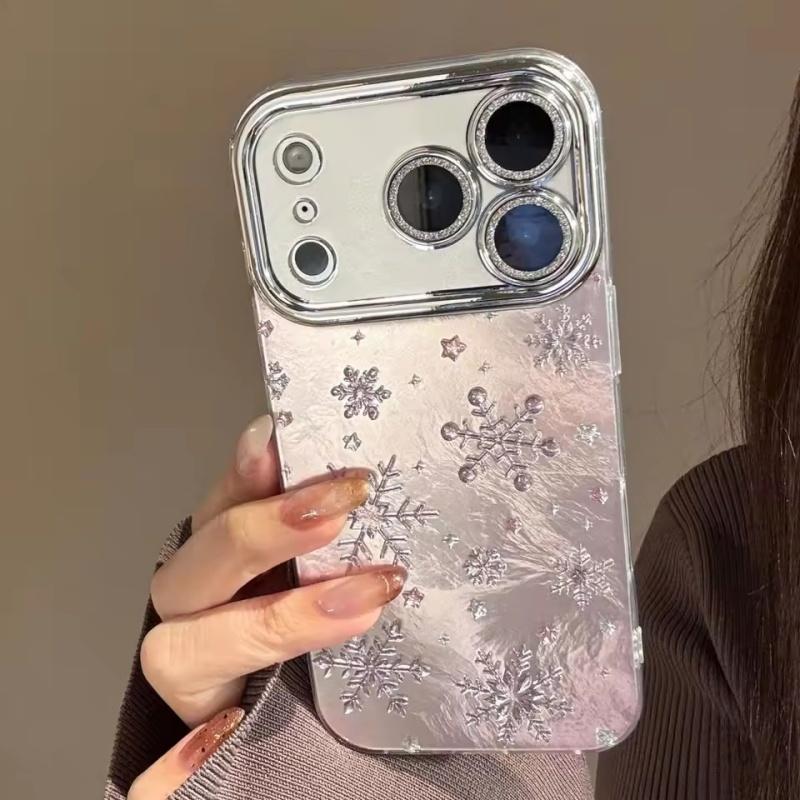 Зимний Рождественский Чехол для телефона с блестками и снежинками для iPhone 17 16 Pro Max 15 14 13 12 Pro 11 Ударопрочная силиконовая задняя крышка