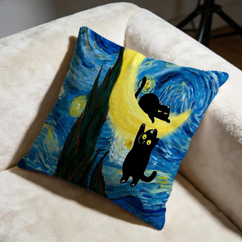 Starry Sky Cat Cushion Cover Soft Decorative Pillow Case Suitable for Bedroom Sofa Car Travel Use