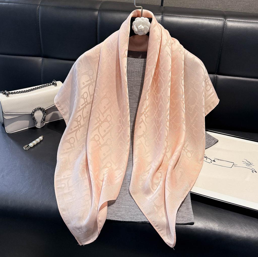 Simulation Silk Fashionable And Elegant High-End Square Scarf Silk Scarf Letter D Tencel Cotton Gold Silk Scarf Headscarf Women