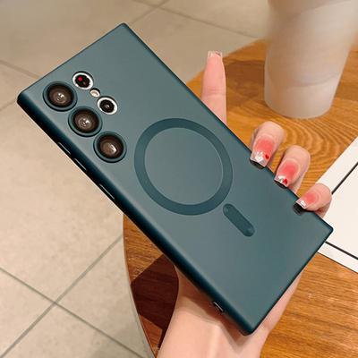 Роскошный матовый магнитный чехол для телефона Samsung Galaxy S24 Ultra S23 FE, стекло с беспроводной зарядкой, защита объектива, мягкий противоударный чехол