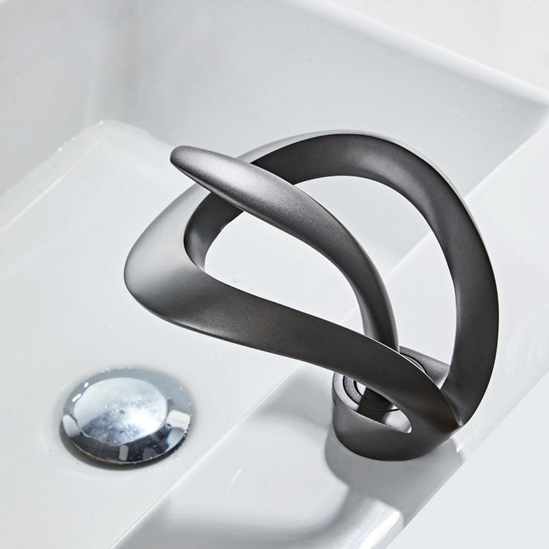 Tuqiu Bathroom Basin Faucet Black Bathroom Faucet Brass Creative Grey Sink Mixer Tap Hot & Cold Waterfall Basin Faucet