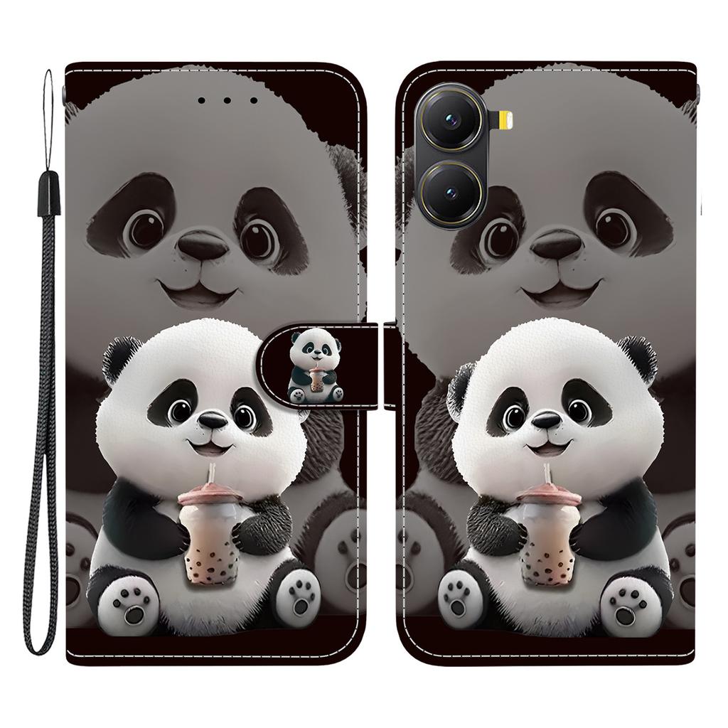 Кожаный чехол-подставка-кошелек с печатью узора для Xiaomi Redmi Turbo 4 5G/Poco X7 Pro 5G с ремешком на запястье