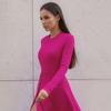 RUGOD European and American Niche Long-sleeved Dress Commuter Fashion Knitted High Waist A-type Slit Pleated Simple Women