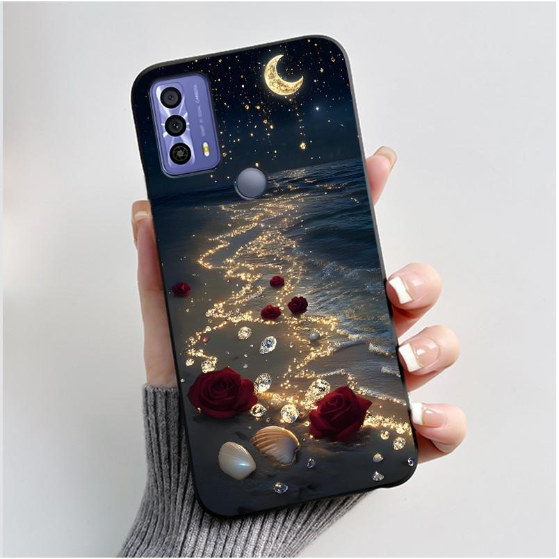 New Design Case For TCL 20B (6159K) Fashionable Black Love Pattern Shockproof Protective Cover Soft Silicone Black Case