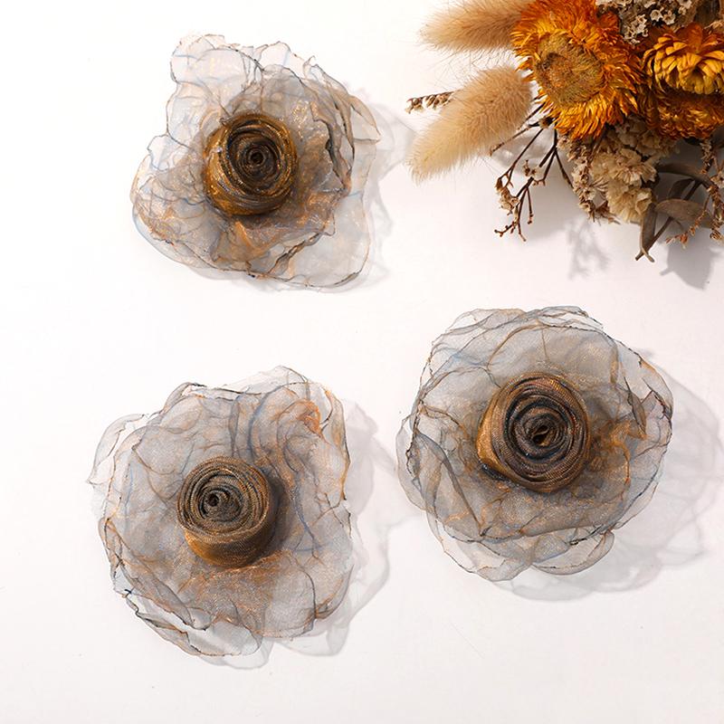 3 шт. розовые цветы для женской одежды, сетка, марля, 3D ткань, ремесло, 7 см, заколка для волос, швейные украшения, головные уборы своими руками