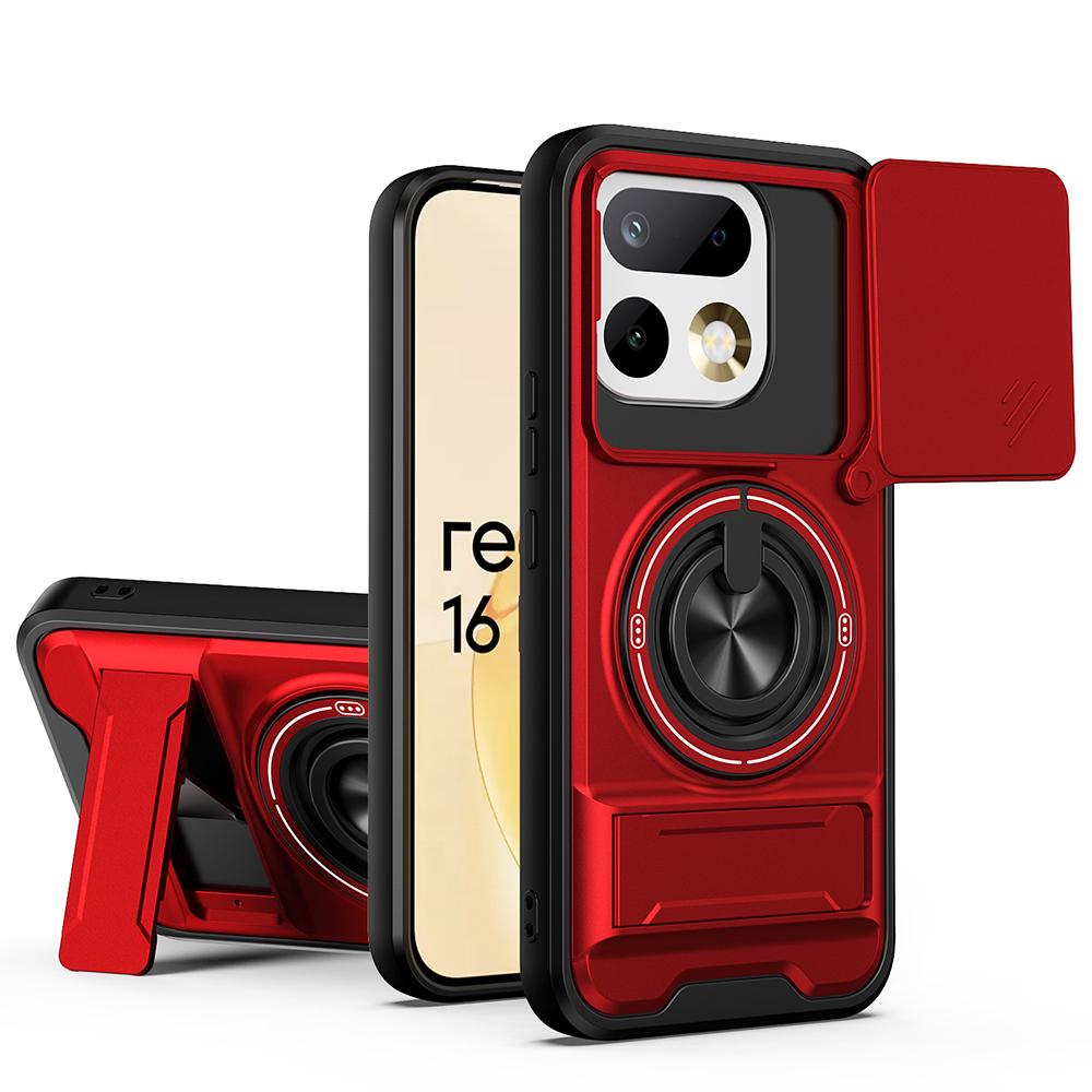 KEYSION Магнитный чехол для телефона Realme 16T 5G Защита сдвижной крышки камеры Вертикальная подставка Кольцо 360° Ударопрочная задняя крышка