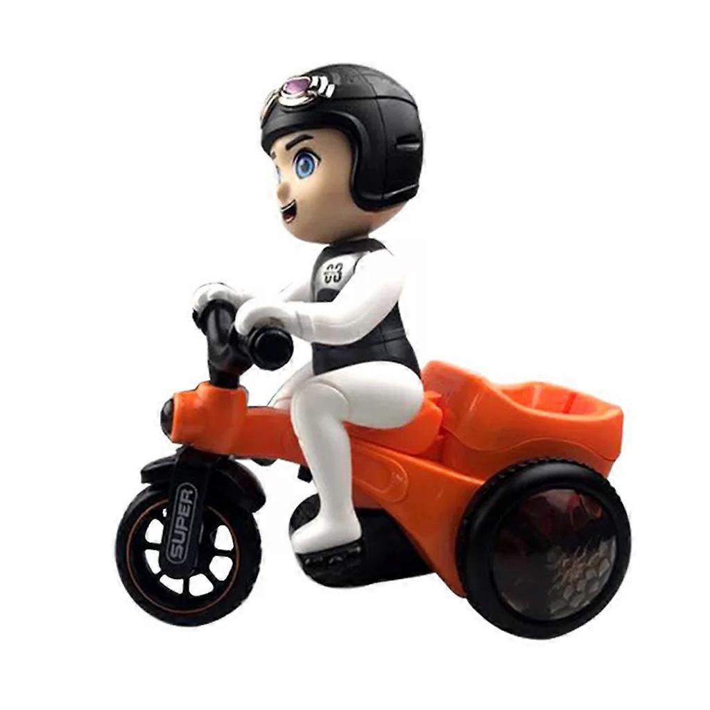 Electric Mini Car Toy Stunt Bike Toy for Kindergarten Interactive Learning Toy with Music Funny Gift for Activity Center Orange