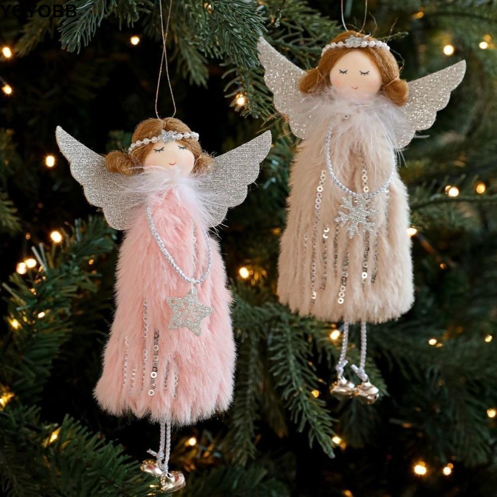 Cute Christmas Angel Doll with Bell Handmade Craft Girl Doll Hanging Ornament Stuffed Plush Angel Pendant New Year Gift