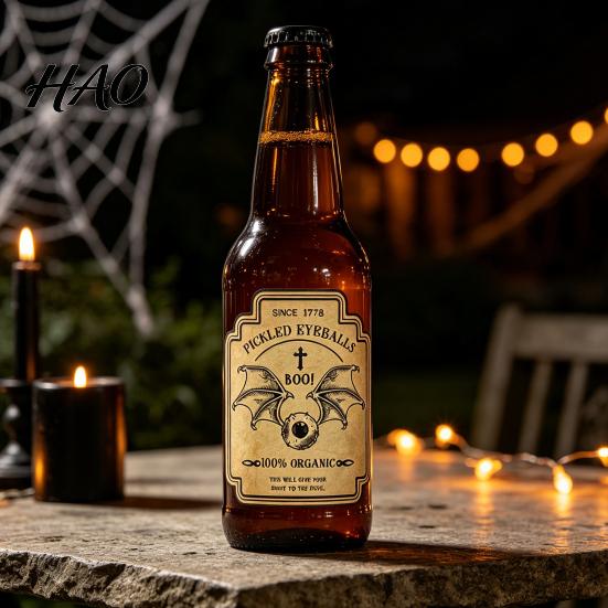 Waterproof Glass Container Decals 12Pcs Halloween Wine Bottle Labels, Vintage Retro Stickers with Witch Skull Spooky Jar Decor Bat Pumpkin Design,