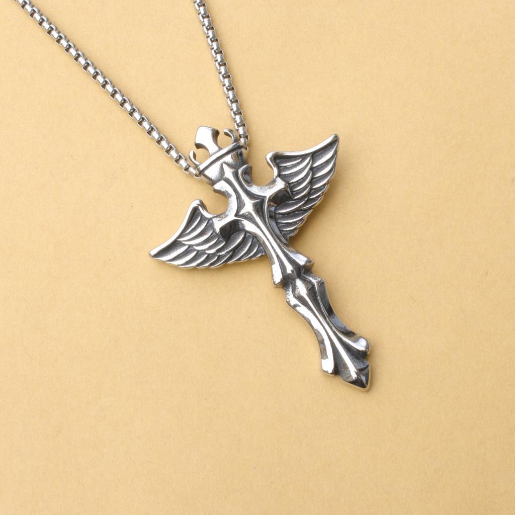 Wings Pendant Men's Accessories Punk Necklace Cross Accessories Angel ,A Gift for My Boyfriend