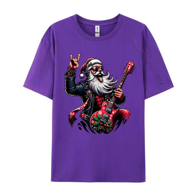 Rock Roll Christmas Santa Claus Guitar Player T-Shirts Autumn Soft Mens Tee Shirts Pure Cotton T Shirts