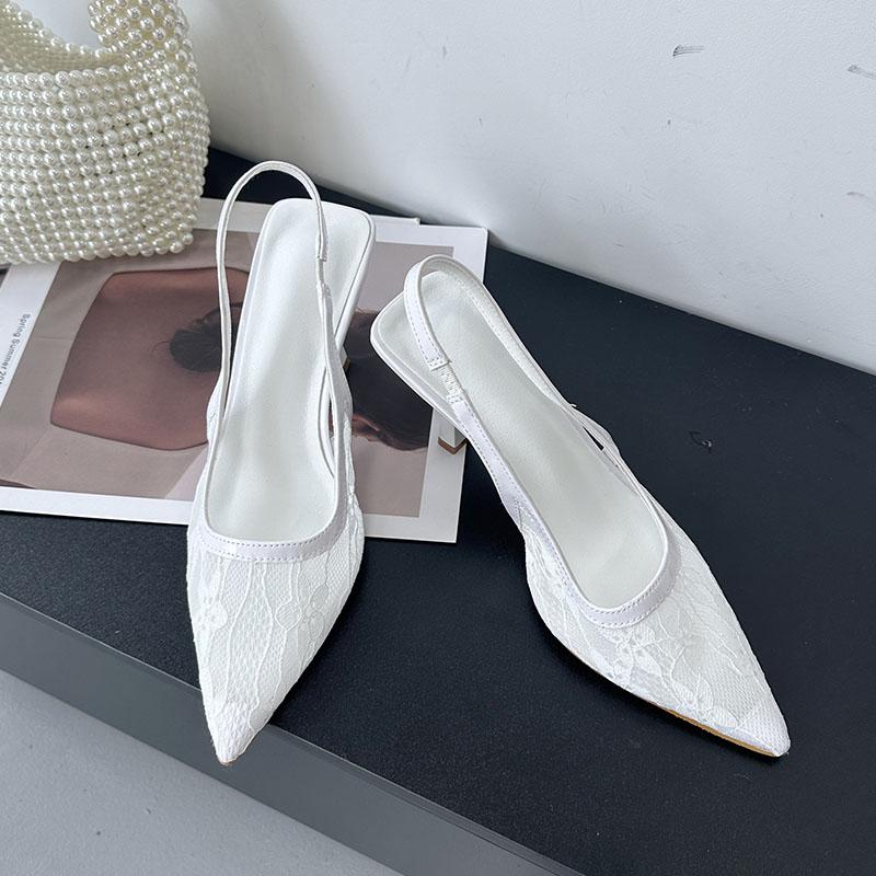 Мода Розовый Мода Острый Носок Женские Туфли на Каблуке Туфли-Лодочки Слингбэки Сетка Дышащие Женские Туфли на Высоком Каблуке Женские Мюли Большой Размер 43