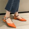 Модные сандалии с острым носком на низком каблуке 2025 Лето Женская обувь Роскошные Женские Модные Элегантные Вечерние Сандалии Корейские Оранжевые Туфли с Завязками