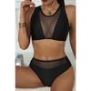Women's Black Tulle High Waist Bra Set