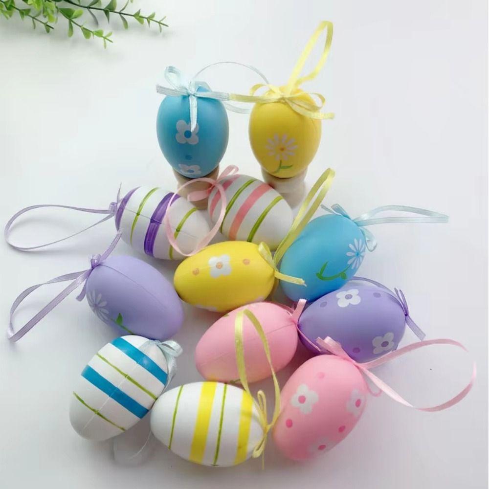 12Pcs/Set DIY Craft Easter Simulation Egg Cartoon Artificial Egg Pendant Hanging Ornament