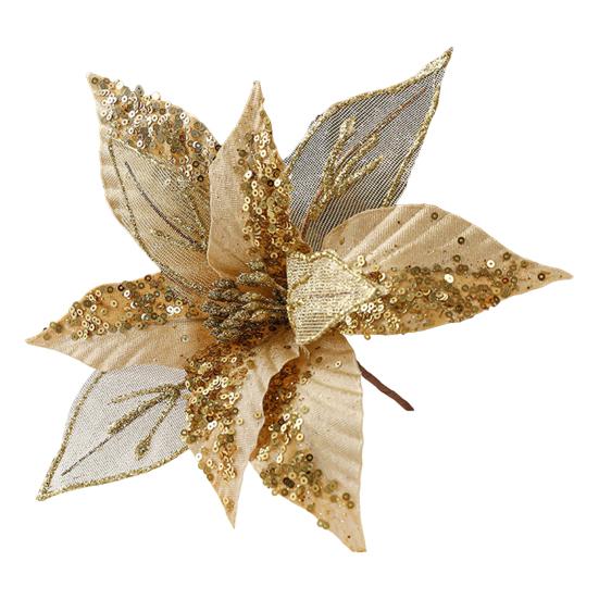 11" Рождественские Искусственные Цветы Блестки Пайетки Пуансеттия Цветок Ткань Искусственные Цветочные Пики для Украшения Рождественской Елки Свадьба День Рождения Венок Декор