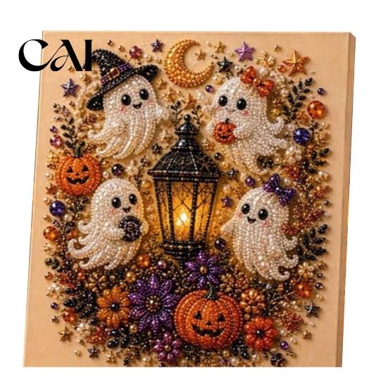 DIY 3d Mosaic Art Crafts Halloween Faux Pearl Painting Kit, Cute Ghost 3D Stress Reducing Hobbies for Women Kit Adults, Christmas Craft Home