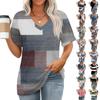 Womens Tops V-neck Short Sleeve Blouses Casual Fashion Print Tunic Tops With Pockets