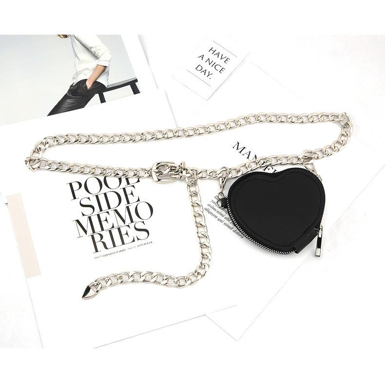 Fashion Metal Women Waist Chain With Detachable Heart Shaped Bag Pendant For Outdoor Wear
