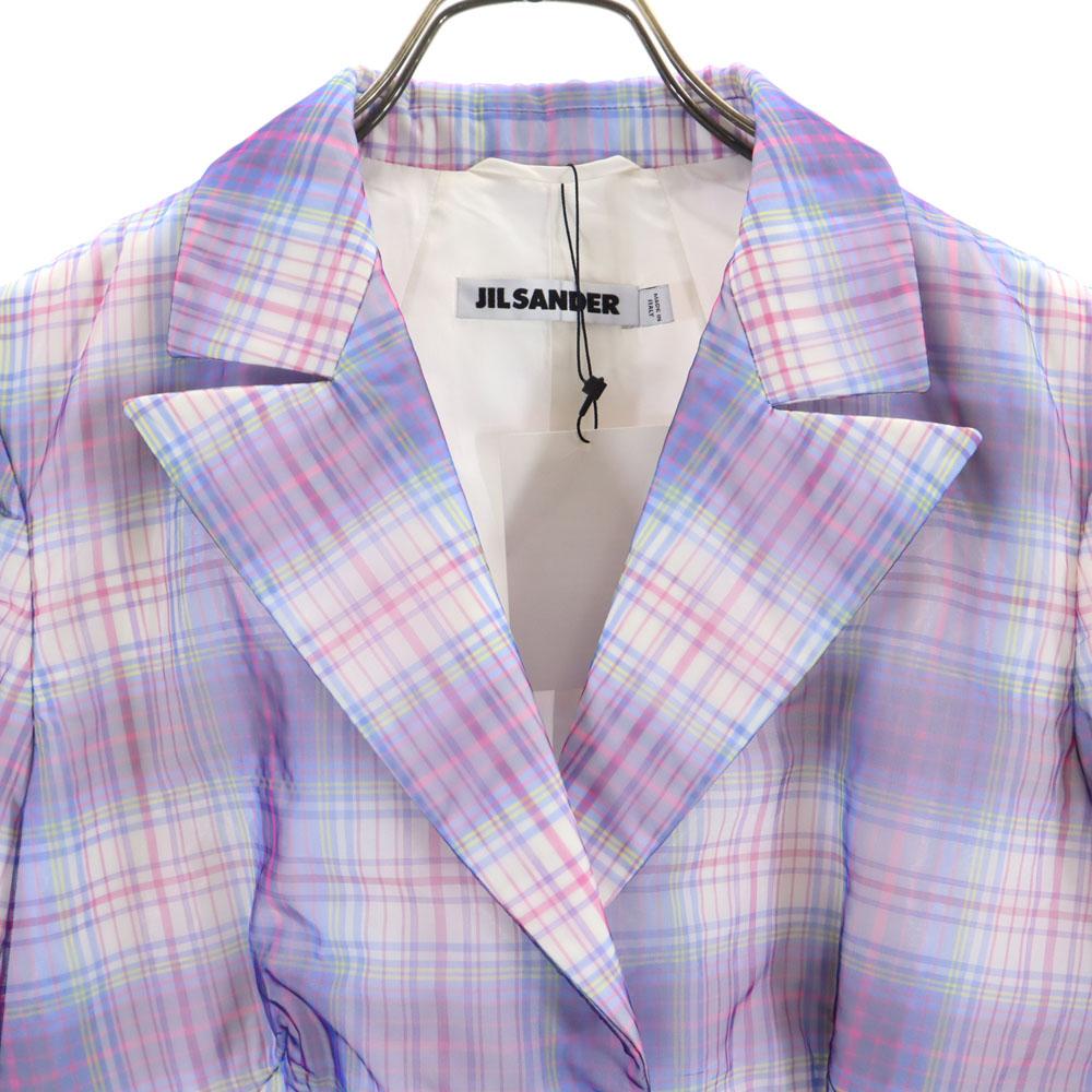 Неношеный JIL SANDER сделано в Италии Клетчатый приталенный пиджак 36 Фиолетовый Женский Б/У
