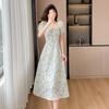 French Prairie Chic Floral Print Fashion Summer Dresses 2024 Vintage Bubble Sleeve Embroidery Slim Holiday Dress for Women