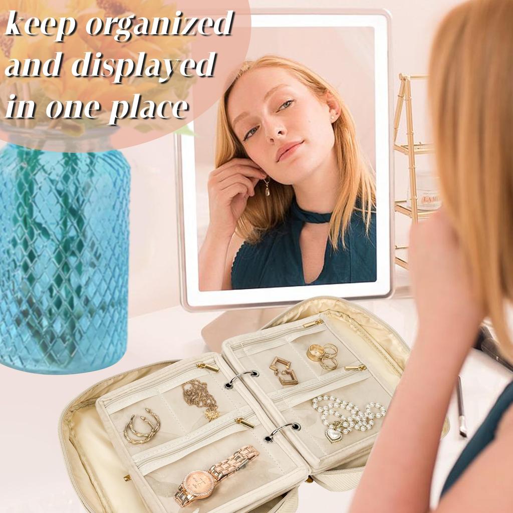 Travel Jewelry Organizer Case,Jewelry Bags Jewelry Storage Book Binder with Clear Zipper Velvet Pouch for Traveling,Earrings