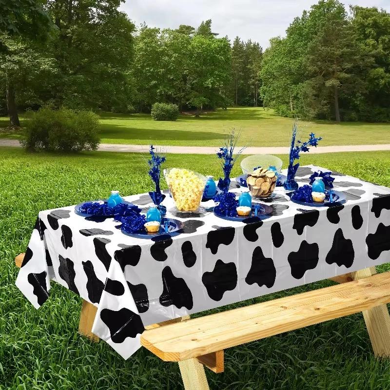 1pc Cow Print Tablecloth Disposable Rectangle Plastic Table Cover Cowboy Tablecloth for Animal Themed Birthday Party Decor