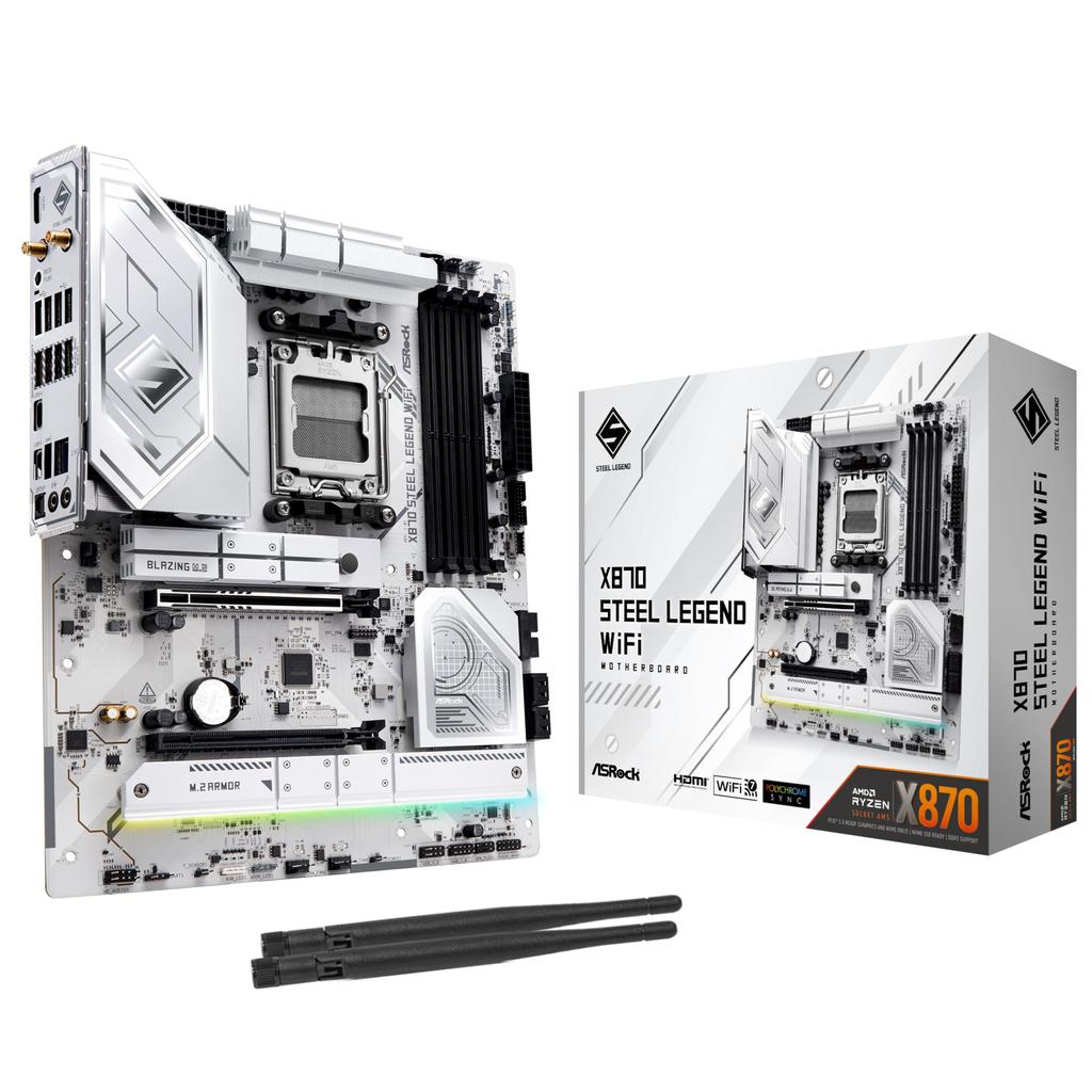 ASRock Motherboard X870 Steel Legend WiFi Compatible with AMD Ryzen 9000 Series CPU X870 Chipset ATX Motherboard Authorized Distributor (Soket AM5)