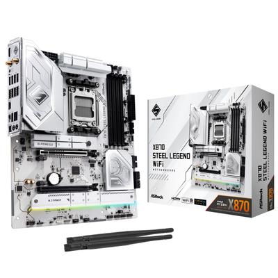 Материнская плата ASRock X870 Steel Legend WiFi совместима с процессором AMD Ryzen серии 9000 Чипсет X870 Материнская плата ATX Авторизованный дистрибьютор (Сокет AM5)