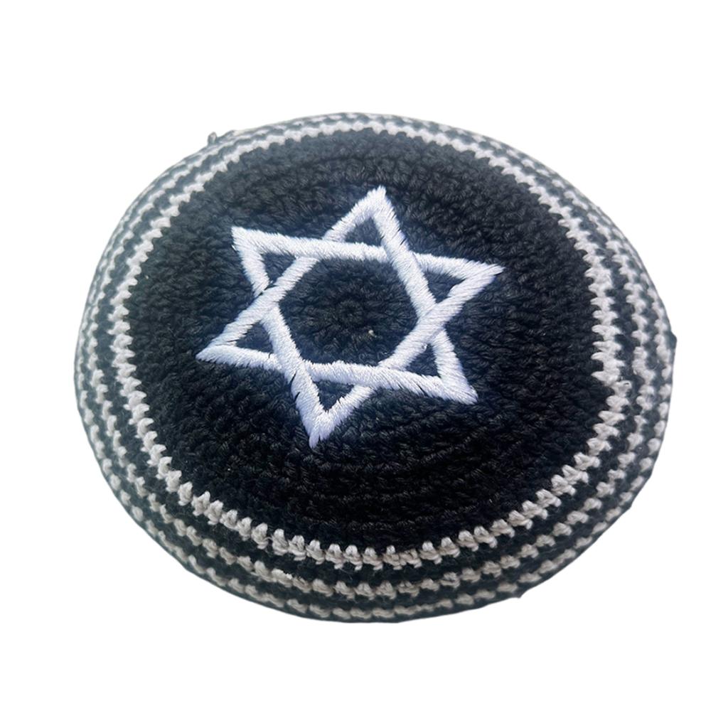 Flat Top Jewish Kippah Hat Embroidery White Yarmulke for Women Men Breathable Traditional Hat for Religious Observances