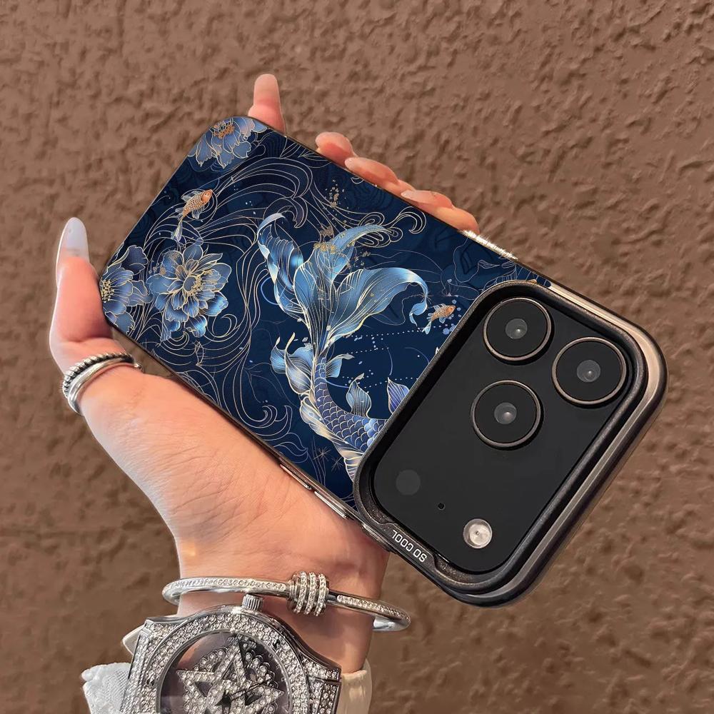 Синий цветок кои Чехол для телефона чехол для iPhone17 16 15 14 13 12 11 Pro/ Max/Plus противоударная задняя крышка защита от отпечатков пальцев
