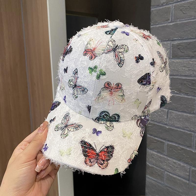 Новая летняя бейсболка с принтом бабочки для женщин Элегантный солнцезащитный дышащий и модный уличный меховой козырек от солнца с утиным язычком