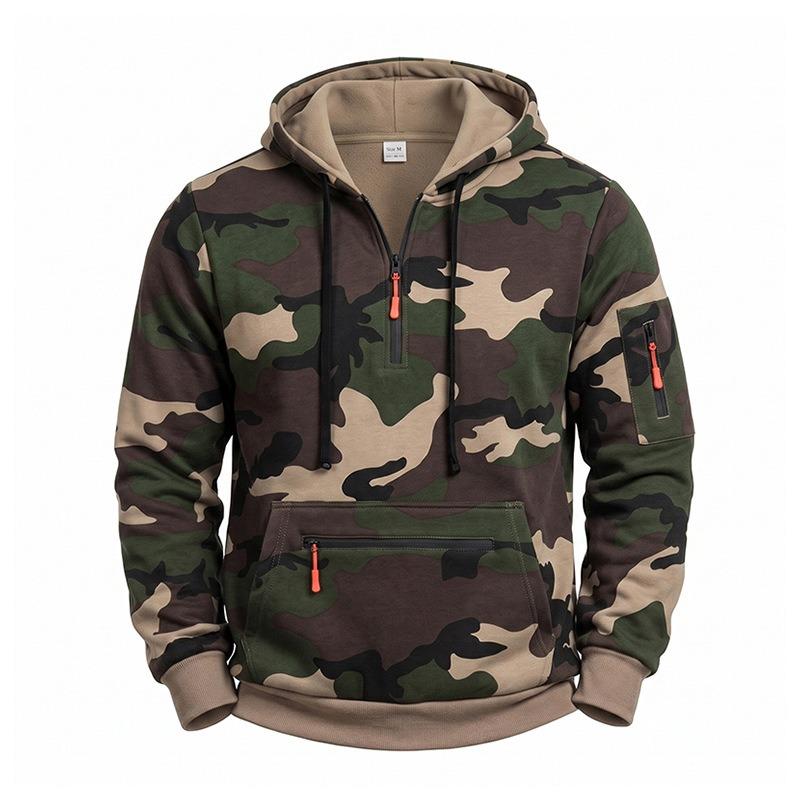 Men's Camo Fleece Lined Half-Zip Hooded Sweatshirt.