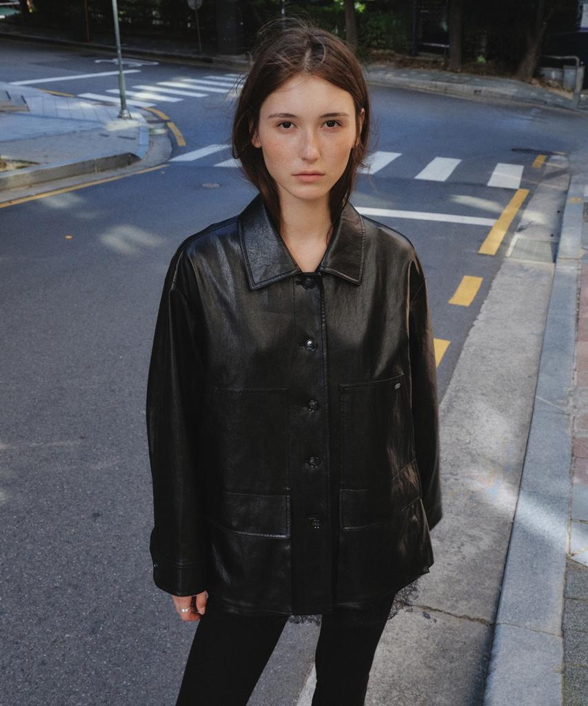 OLIVE DES OLIVE Leather Work Jacket Oe6Xj8780
