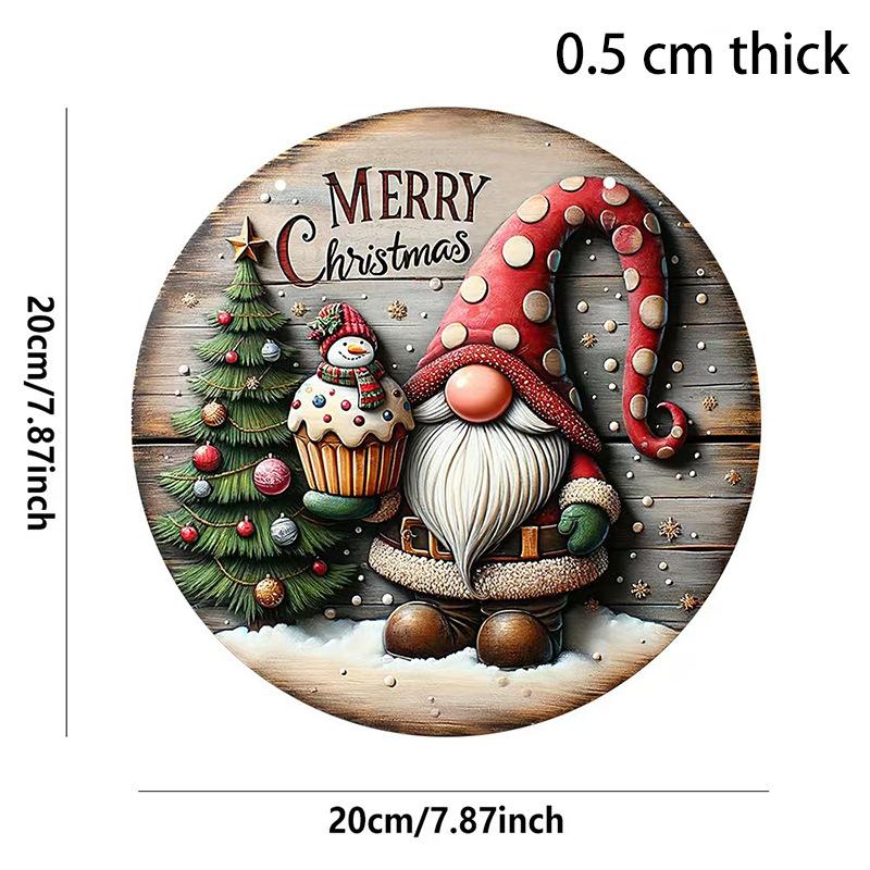 2D Рождественский круглый деревянный знак Санта-Клаус Снеговик Узор на дереве Украшения для праздничной вечеринки Подарок